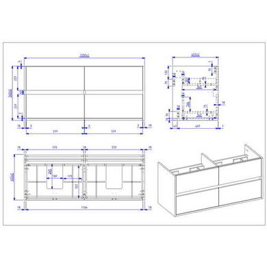 1200mm Grey Wall Hung Double Countertop Vanity Unit with Basin - Roxbi