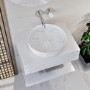 White Wall Hung Vanity Unit with Marble Effect Basin and Wall Mounted Marble Handle Tap - Lorano