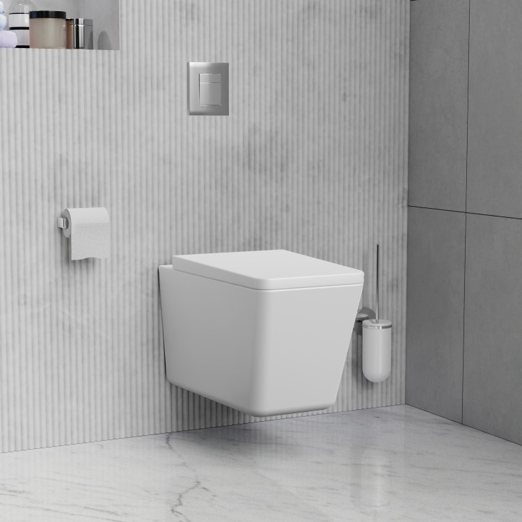 Grade A1 - White Wall Hung Toilet with Soft Close Seat Frame Cistern and Chrome Flush - Augusta