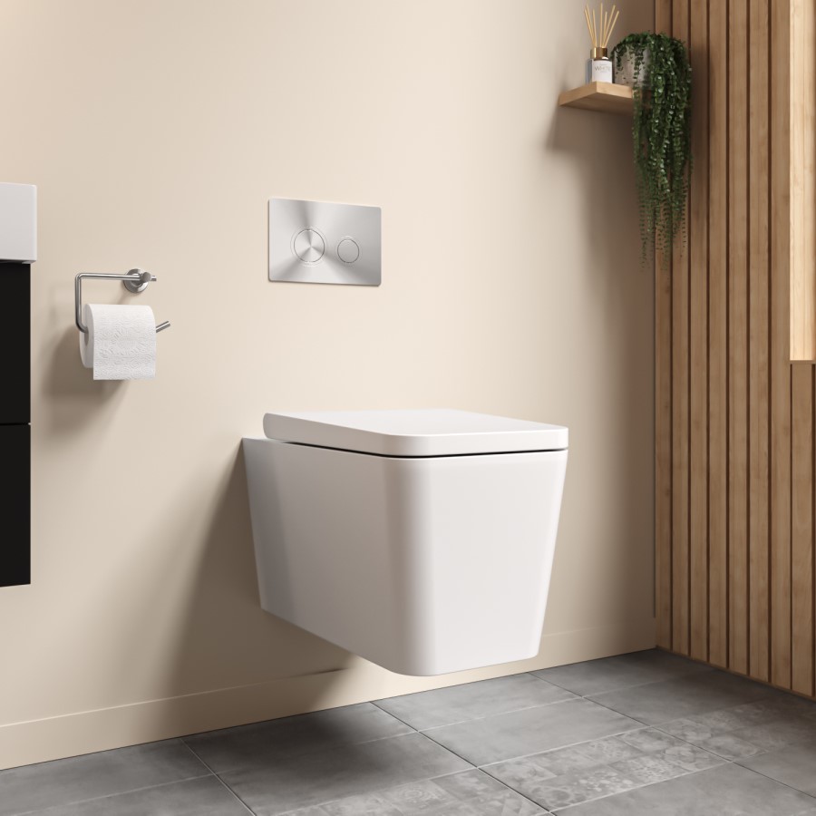 White Wall Hung Toilet with Soft Close Seat Frame Cistern and Chrome Flush - Augusta