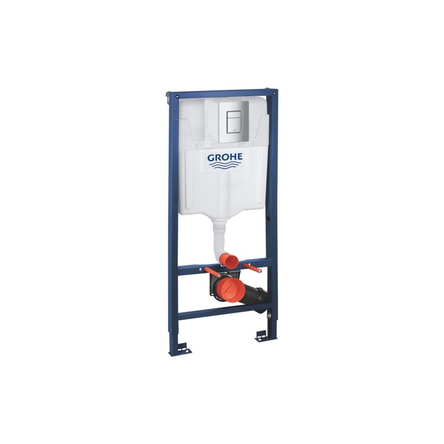 White Wall Hung Toilet with Soft Close Seat Frame Cistern and Chrome Flush - Augusta
