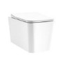 White Square Wall Hung Rimless Toilet with Soft Close Seat Cistern Frame and Black Flush - Augusta