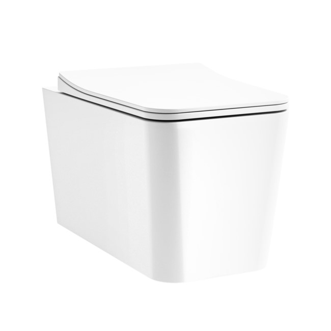 White Square Wall Hung Rimless Toilet with Soft Close Seat Cistern Frame and Black Flush - Augusta