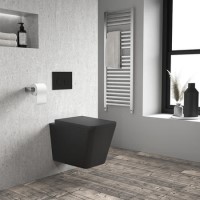 Grade A1 - Black Wall Hung Rimless Toilet and Soft Close Seat - Augusta