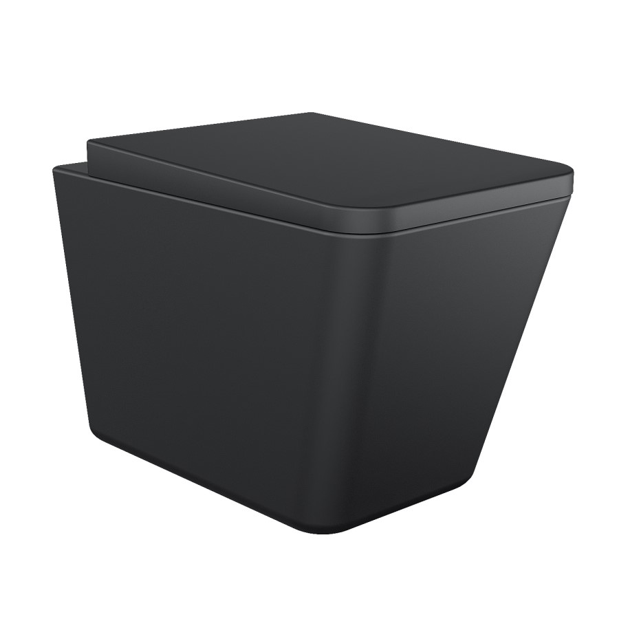 Grade A1 - Black Wall Hung Rimless Toilet and Soft Close Seat - Augusta