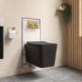 Black Square Wall Hung Rimless Toilet with Soft Close Seat Cistern Frame and Brushed Brass Flush - Augusta