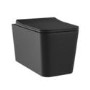 Black Square Wall Hung Rimless Toilet with Soft Close Seat Cistern Frame and Brushed Brass Flush - Augusta