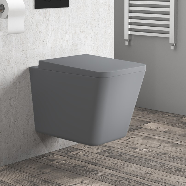 Grey Wall Hung Rimless Toilet and Soft Close Seat - Augusta