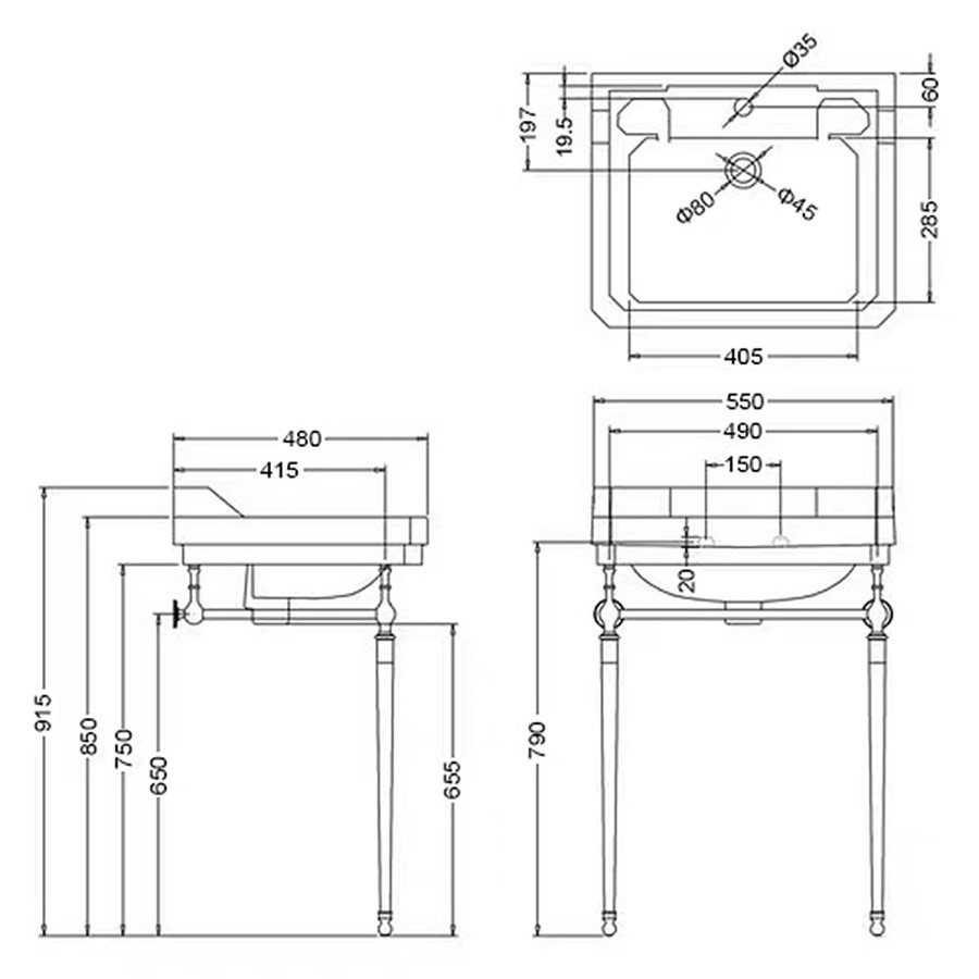 Traditional Freestanding Bath Suite with Toilet & Chrome Wash Stand with Basin - Helmsley