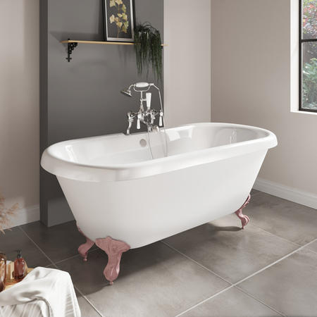 Paintable Freestanding Double Ended Roll Top Bath with Pink Feet 1515 x 740mm - Park Royal