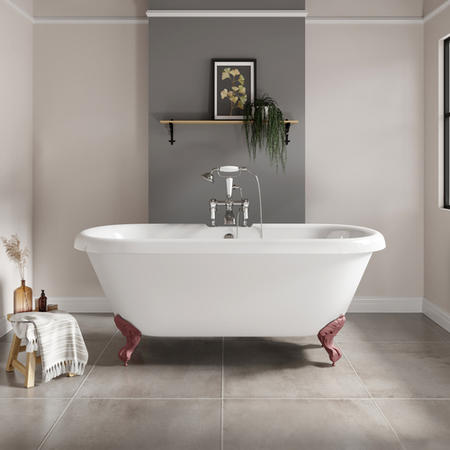 Paintable Freestanding Double Ended Roll Top Bath with Pink Feet 1515 x 740mm - Park Royal