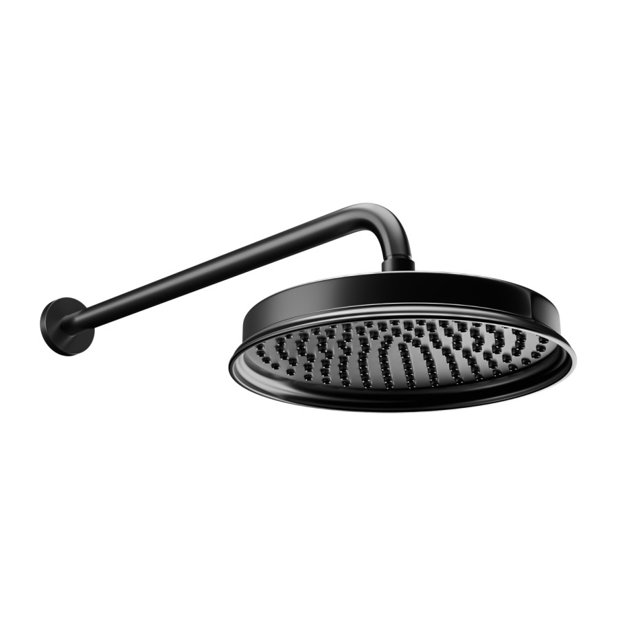 Grade A1 - 230mm Black Traditional Shower Head with Wall Arm