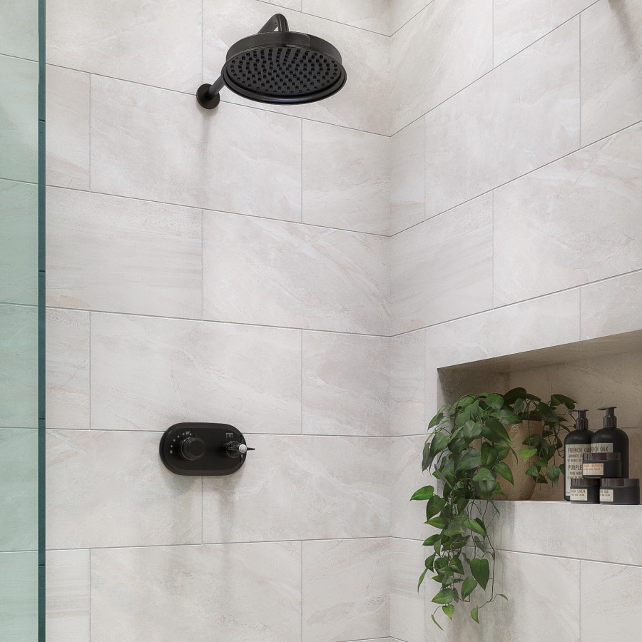 Grade A1 - 230mm Black Traditional Shower Head with Wall Arm