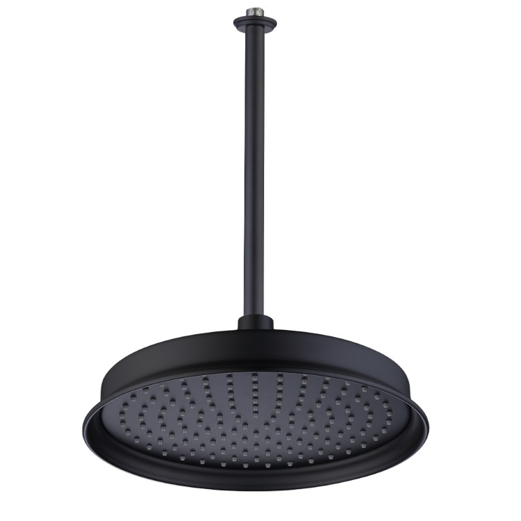 230mm Black Traditional Shower Head with Ceiling Arm
