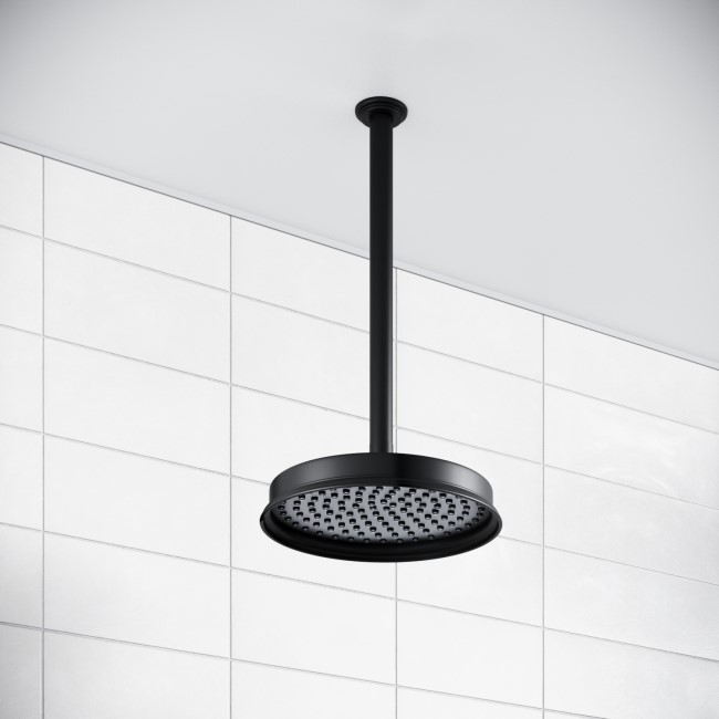 230mm Black Traditional Shower Head with Ceiling Arm
