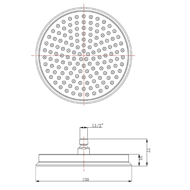 230mm Black Traditional Shower Head with Ceiling Arm
