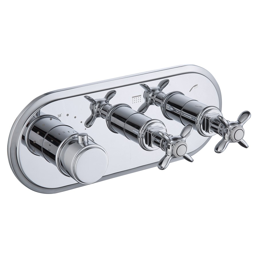 Grade A1 - Chrome Dual Outlet Wall Mounted Thermostatic Mixer Shower with Hand Shower - Camden