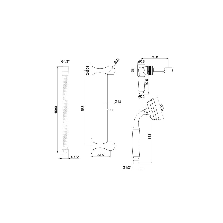 Chrome Dual Outlet Ceiling Mounted Thermostatic Mixer Shower Set with Hand Shower  - Camden