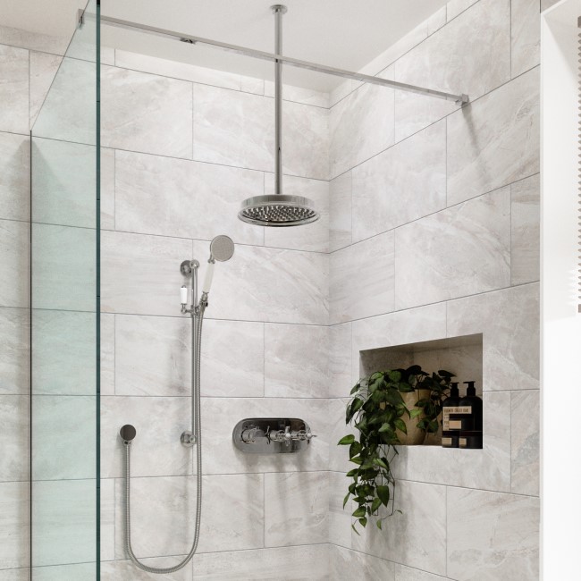 Chrome Dual Outlet Ceiling Mounted Thermostatic Mixer Shower Set with Hand Shower  - Camden