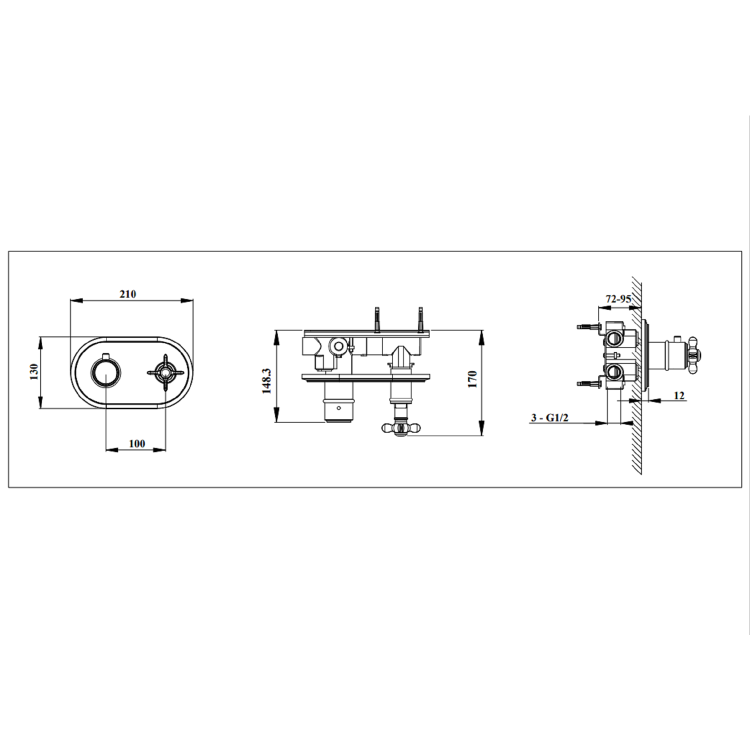 Black Single Outlet Ceiling  Mounted Thermostatic Mixer Shower Set - Camden