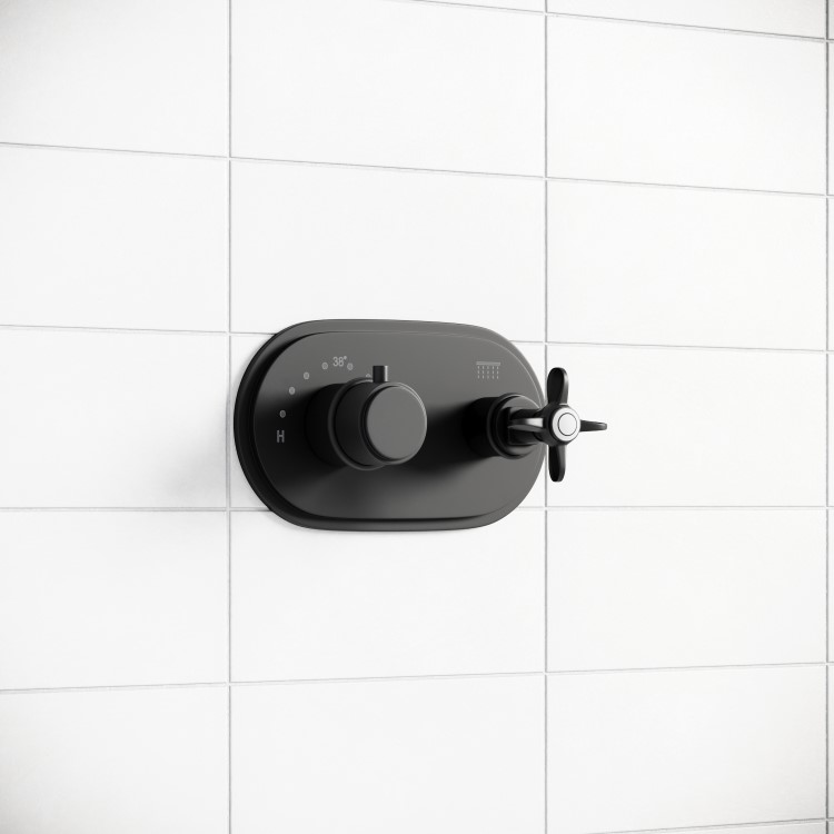 Black Single Outlet Ceiling  Mounted Thermostatic Mixer Shower Set - Camden