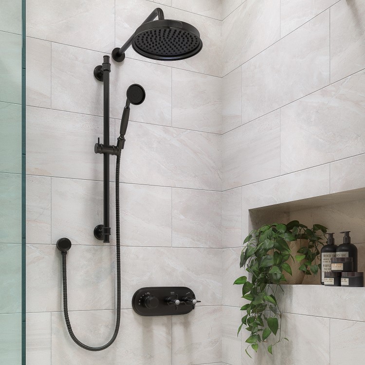 Black Dual Outlet Wall Mounted Thermostatic Mixer Shower Set with Hand Shower  - Camden