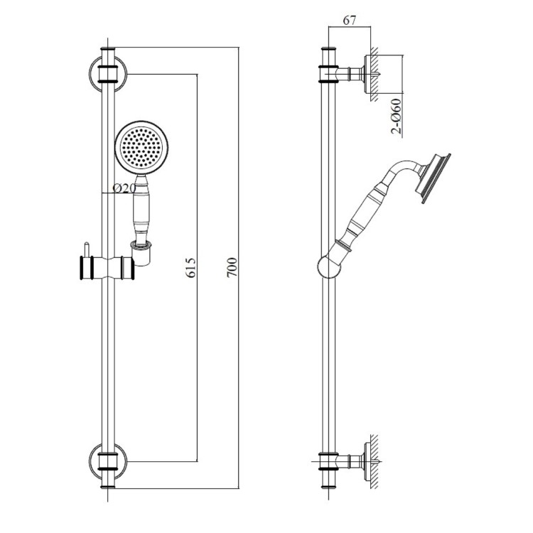 Black Dual Outlet Wall Mounted Thermostatic Mixer Shower Set with Hand Shower  - Camden