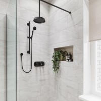 Black Dual Outlet Ceiling Mounted Thermostatic Mixer Shower Set with Hand Shower  - Camden