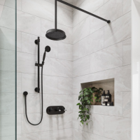 Black Dual Outlet Ceiling Mounted Thermostatic Mixer Shower with Hand Shower  - Camden