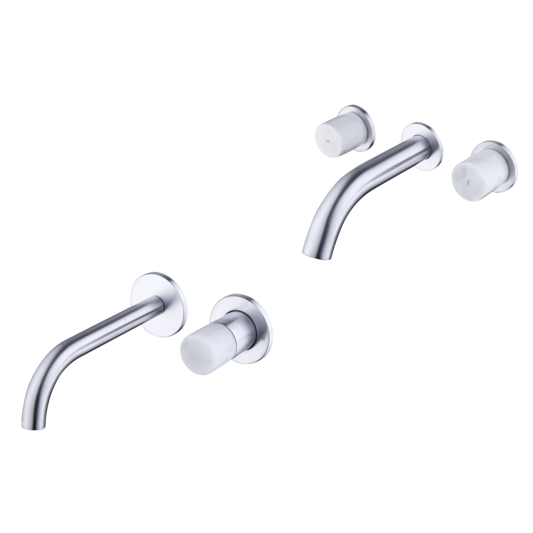 Grade A1 - Marble Chrome Wall Mounted Bath and Wall Mounted Basin Tap Set - Lorano