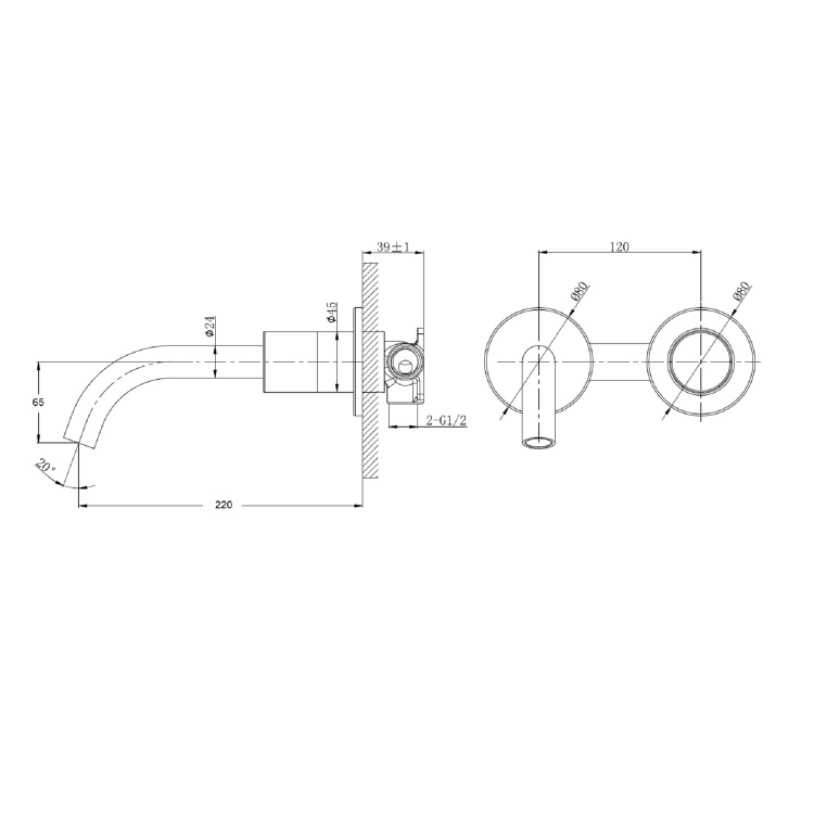 Grade A1 - Marble Chrome Wall Mounted Bath and Wall Mounted Basin Tap Set - Lorano