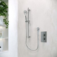 Chrome Single Outlet Thermostatic Mixer Shower with Round Handset - Axel