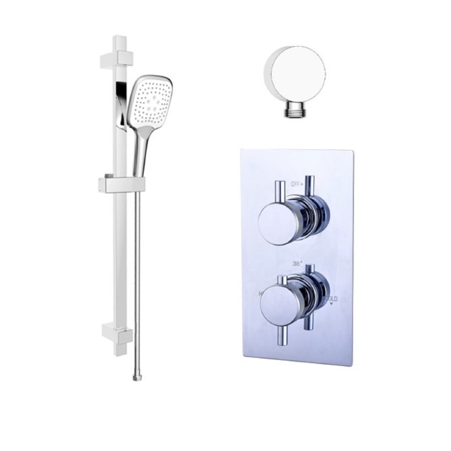 Chrome Single Outlet Thermostatic Mixer Shower with Round Handset - Axel