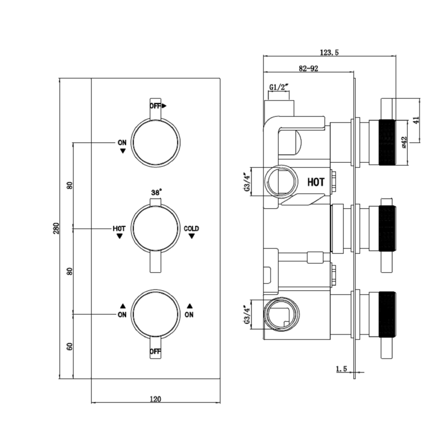 Grade A1 - Axel Triple Outlet Shower Valve Shower Head Wall Arm Slide Rail Kit and Overflow Bath Filler- Triple Handle