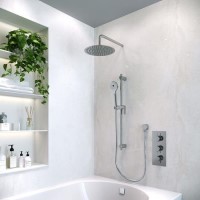 Grade A1 - Axel Triple Outlet Shower Valve Shower Head Wall Arm Slide Rail Kit and Overflow Bath Filler- Triple Handle