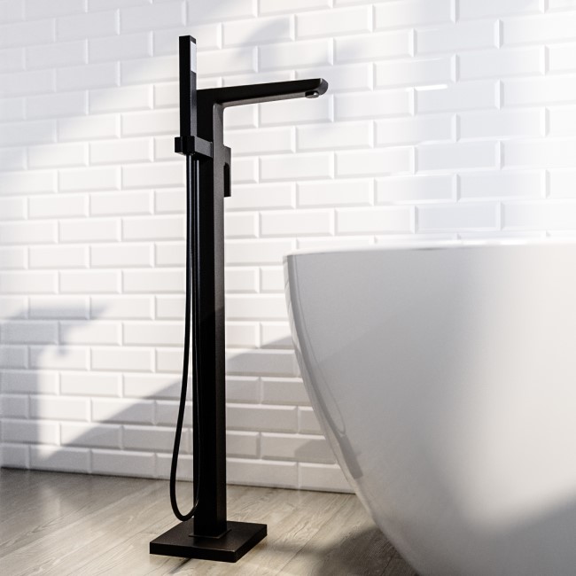 Black Freestanding Bath Filler Shower Mixer Tap - Zana