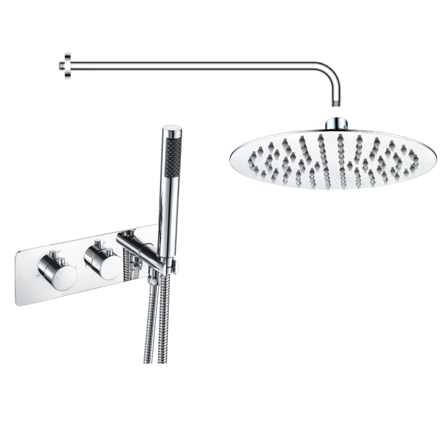 Grade A2 - Chrome Dual Outlet Wall Mounted Thermostatic Mixer Shower with Hand Shower - Flow