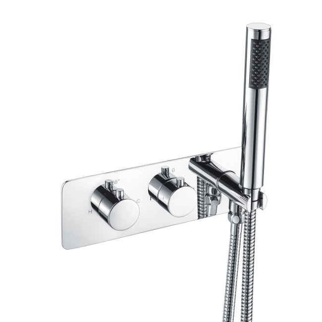 Chrome Dual Outlet Wall Mounted Thermostatic Mixer Shower Set with Hand Shower - Flow