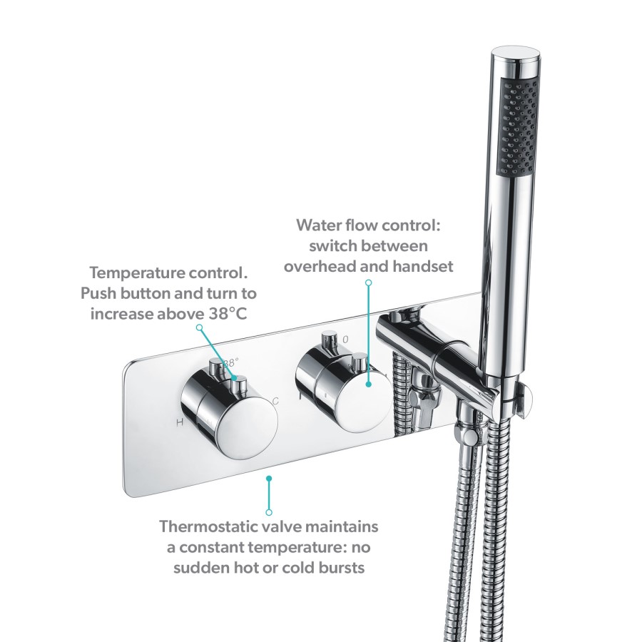 Grade A2 - Chrome Dual Outlet Wall Mounted Thermostatic Mixer Shower with Hand Shower - Flow