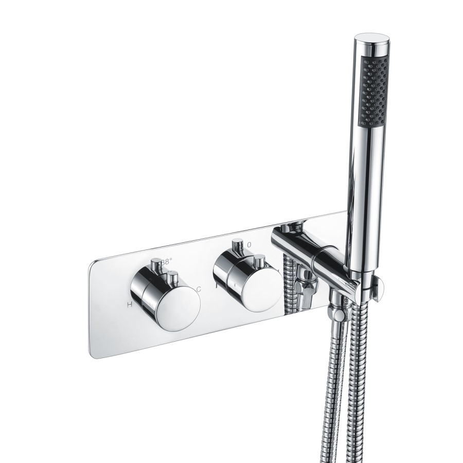 Chrome 2 Outlet Thermostatic Mixer Shower Set with Overflow Bath Filler and Integrated Hand Shower - Arissa
