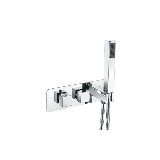 Chrome Dual Outlet Wall Mounted Thermostatic Mixer Shower Set with Hand Shower - Cube