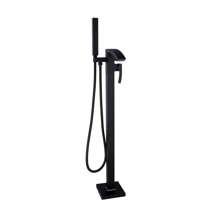 Grade A1 - Matt Black Waterfall Freestanding Tap & Basin Tap Pack - Wave