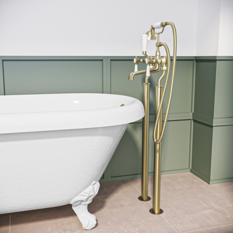 Gold Freestanding Bath Shower Mixer Tap - Helston