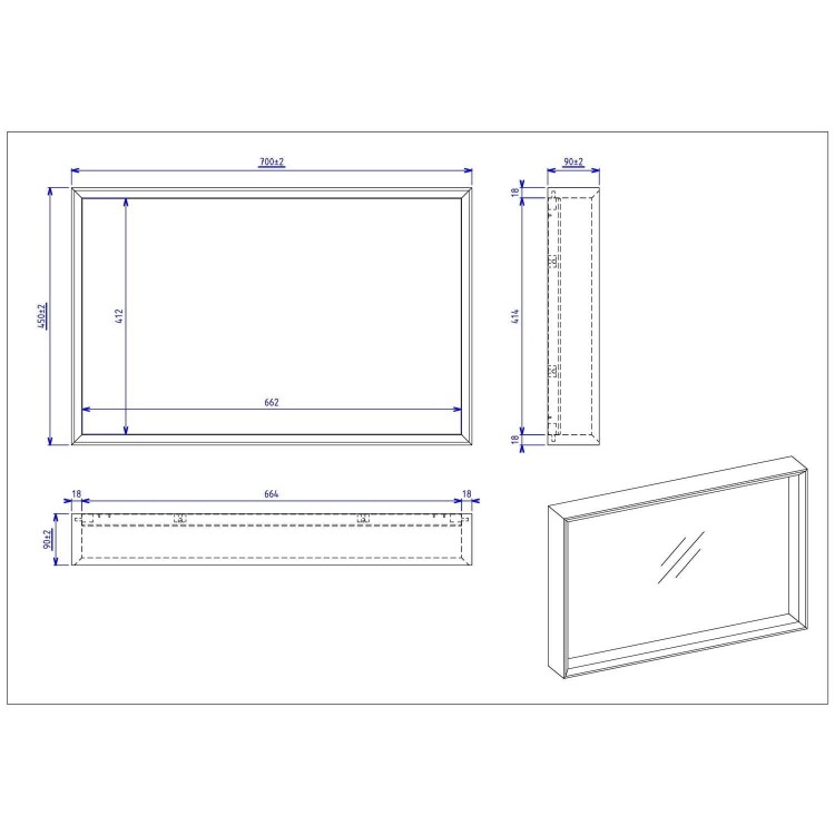 Rectangular Concrete Effect Mirror 70 x 45cm - Arragon