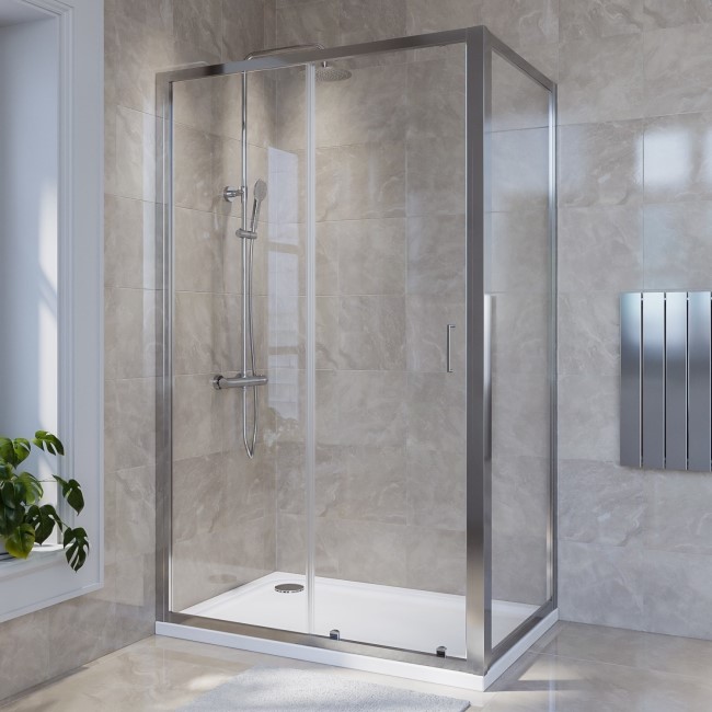 Chrome 4mm Glass Rectangular Sliding Shower Enclosure 1200x800mm - Lyra