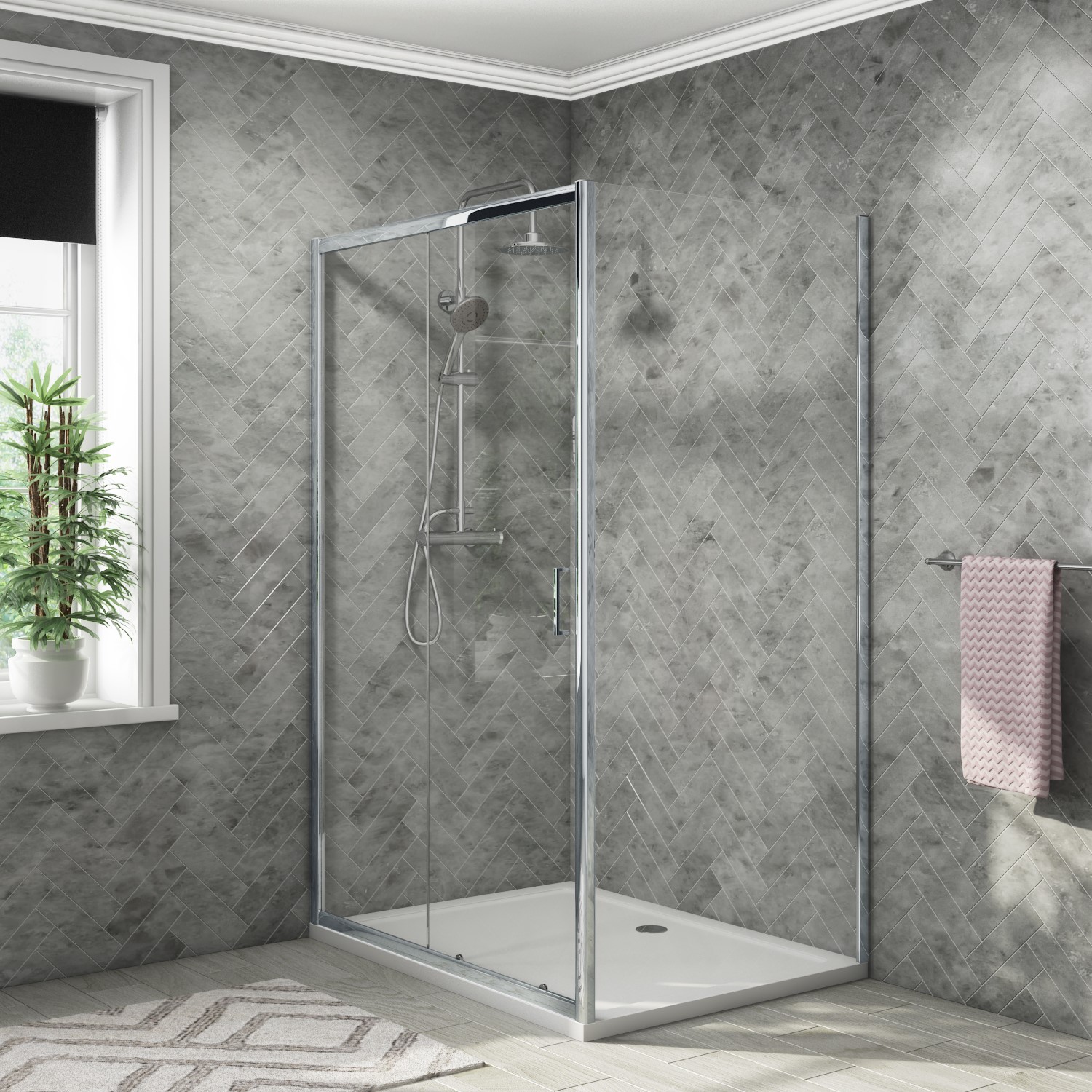 ELEGANT 1200X900mm Smoked Glass Easy Clean Chrome Fitting Walk-In Shower Enclosure (Inc Shower Panels Stone Resin Tray Waste - View #3