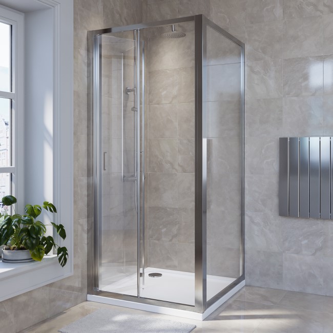 Chrome 6mm Glass Square Bi Fold Shower Enclosure 800x800mm - Carina