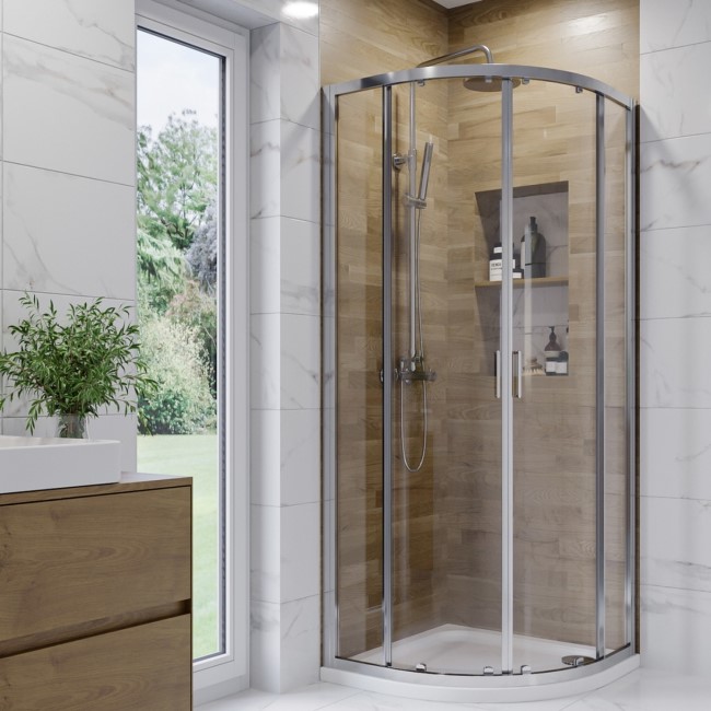 900mm Quadrant Chrome Shower Enclosure Suite with Toilet & Basin - Carina