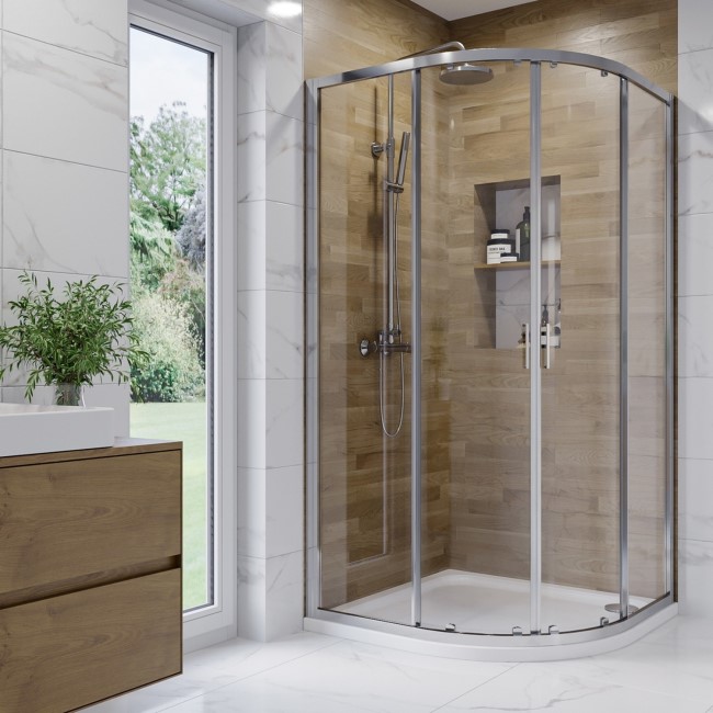 900 x 760mm Right Hand Offset Quadrant Shower Enclosure Suite with Toilet & Basin - Carina