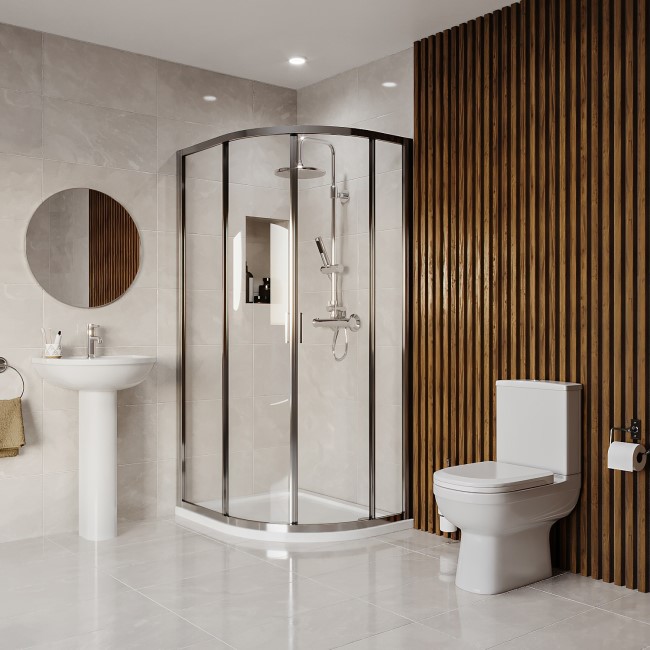 900 x 760mm Left Hand Offset Quadrant Shower Enclosure Suite with Toilet & Basin - Carina